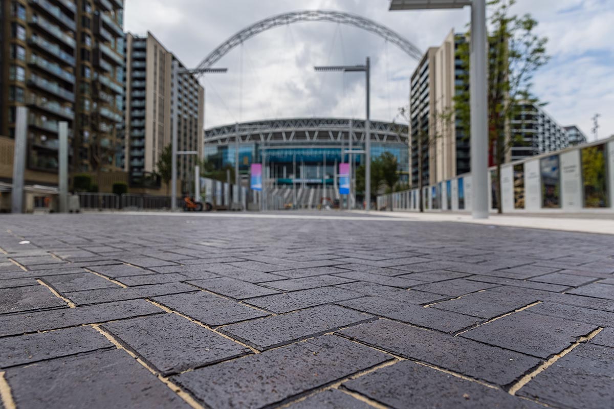 blue chamfered clay pavers at Wembley Way